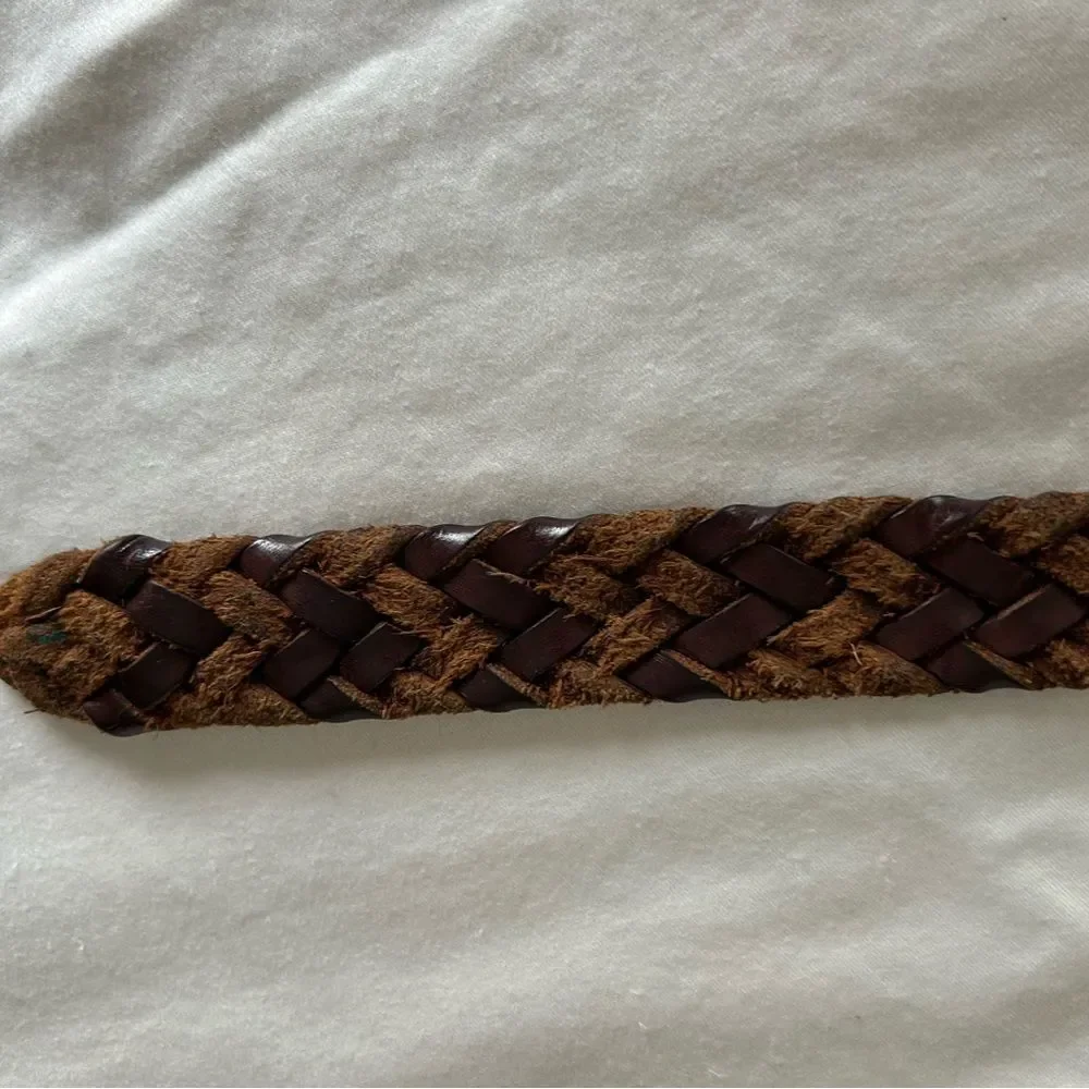 Men's Brown Multigrain Argentina Cowhide Braided Leather Belt Two Toned Size 44